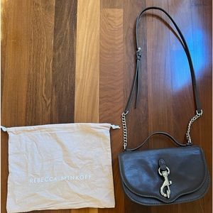 Rebecca Minkhoff charcoal gray purse with silver chain. Dust bag included